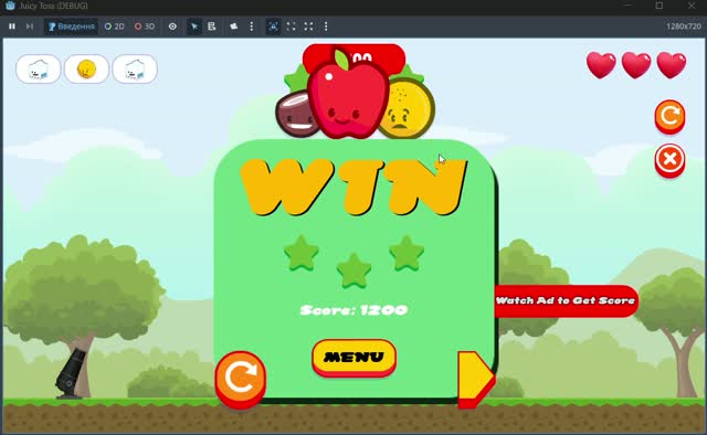 Fruit arcade game's win screen